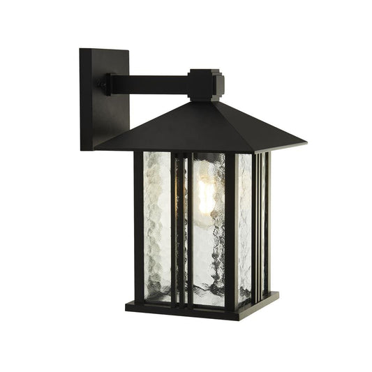 Searchlight Venice Outdoor Wall Light  -  Black & Water Glass, IP44 7926BK