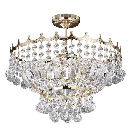 Searchlight Versailles 5Lt Semi-Flush Chandelier - Gold Metal & Crystal 9113-39GO