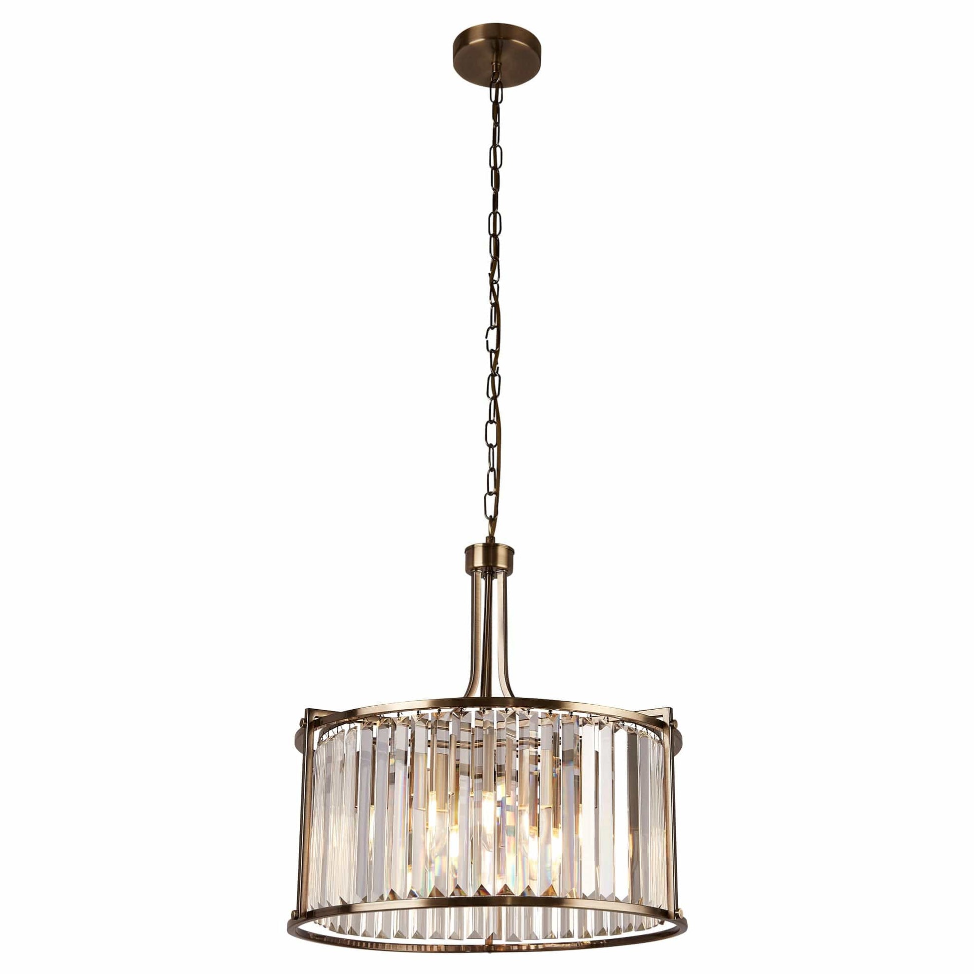 Searchlight Victoria 5Lt Pendant - Antique Brass Metal & Clear Crystal 8295-5AB