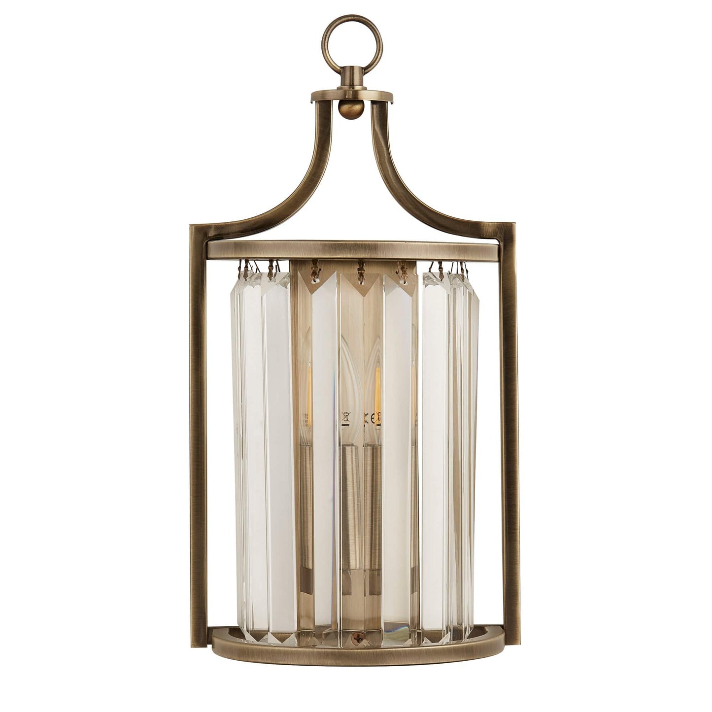 Searchlight Victoria Wall Light - Antique Brass Metal & Clear Crystal 8571AB