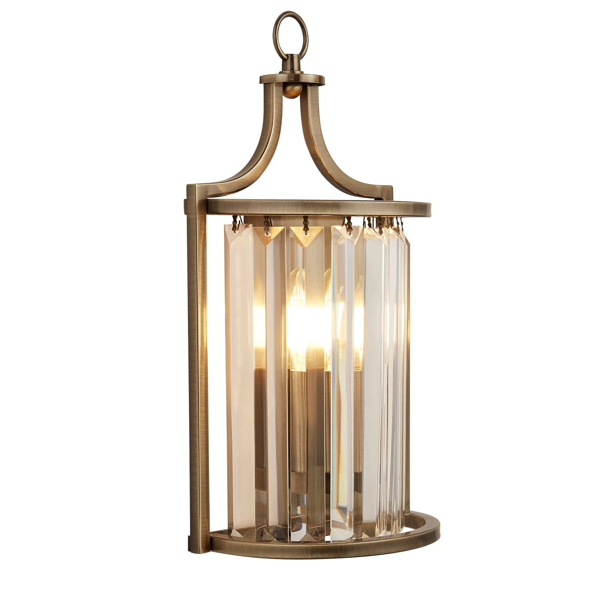 Searchlight Victoria Wall Light - Antique Brass Metal & Clear Crystal 8571AB