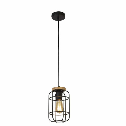 Searchlight Vision Pendant - Matt Black Metal & Wood 81953-1BK