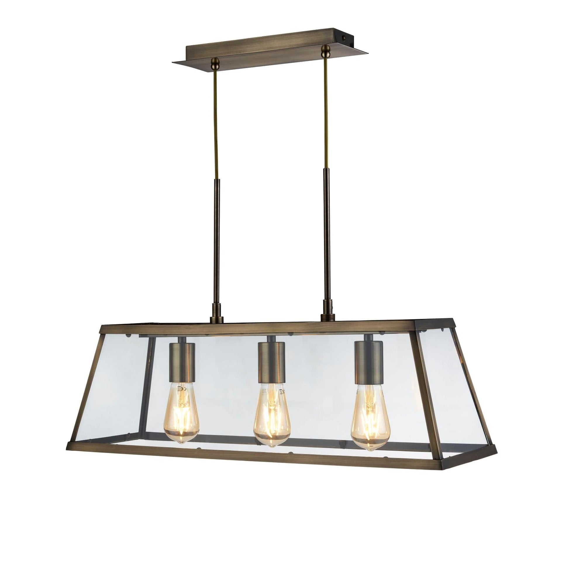 Searchlight Voyager  3Lt Bar Pendant - Antique Brass Metal & Glass 4613-3AB