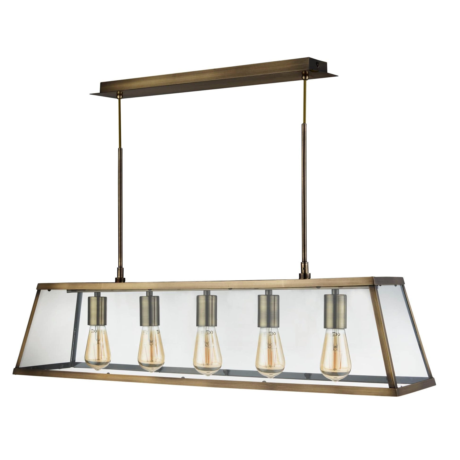 Searchlight Voyager  5Lt Bar Pendant - Antique Brass Metal & Glass 4614-5AB