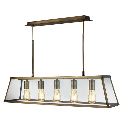 Searchlight Voyager  5Lt Bar Pendant - Antique Brass Metal & Glass 4614-5AB