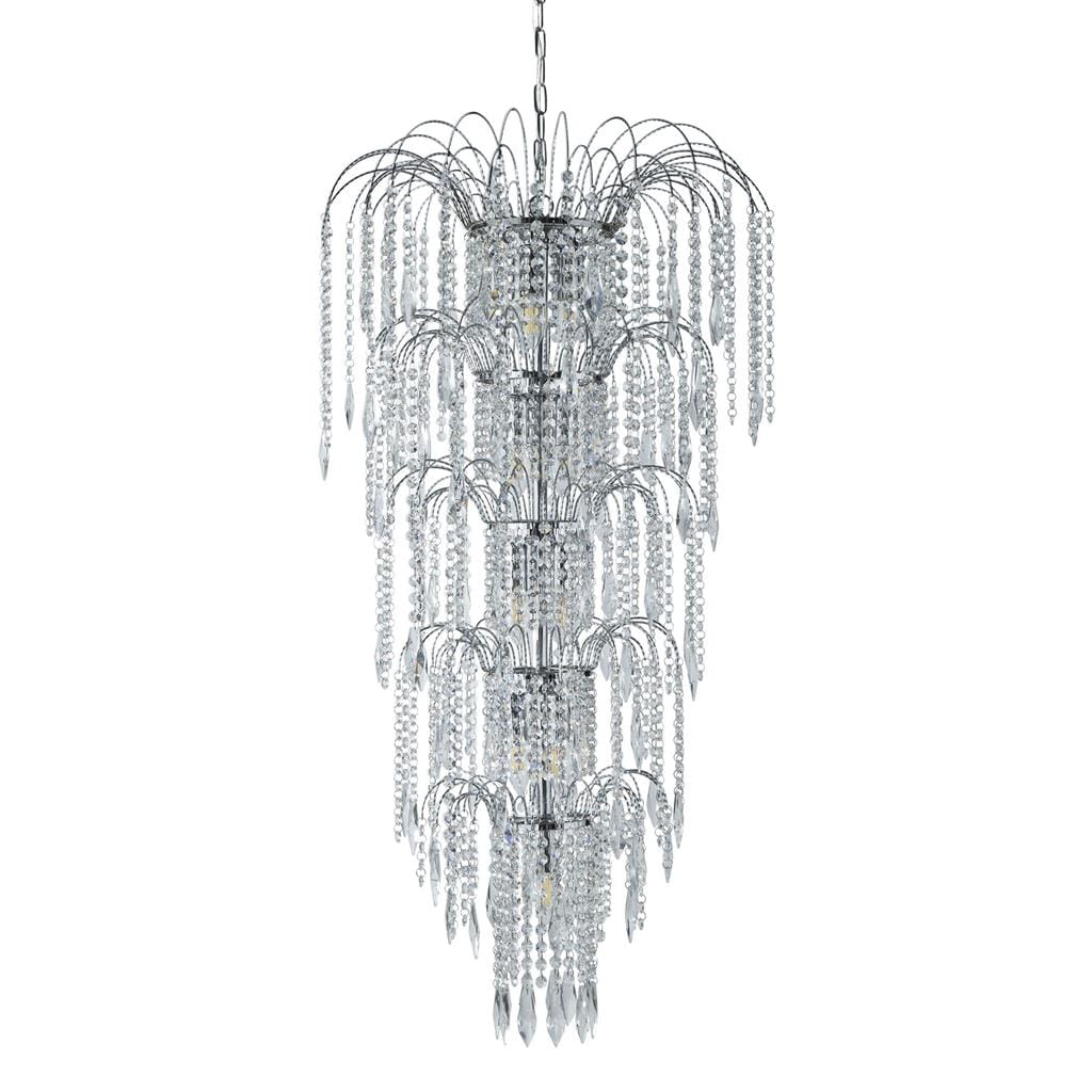 Searchlight Waterfall 13Lt Chandelier  - Chrome Metal & Crystal 1313-13CC