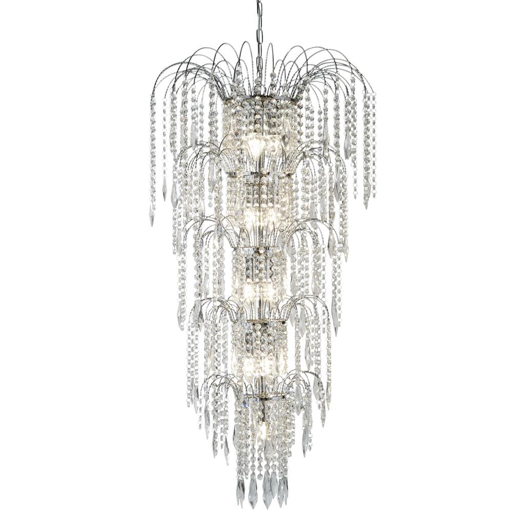 Searchlight Waterfall 13Lt Chandelier  - Chrome Metal & Crystal 1313-13CC