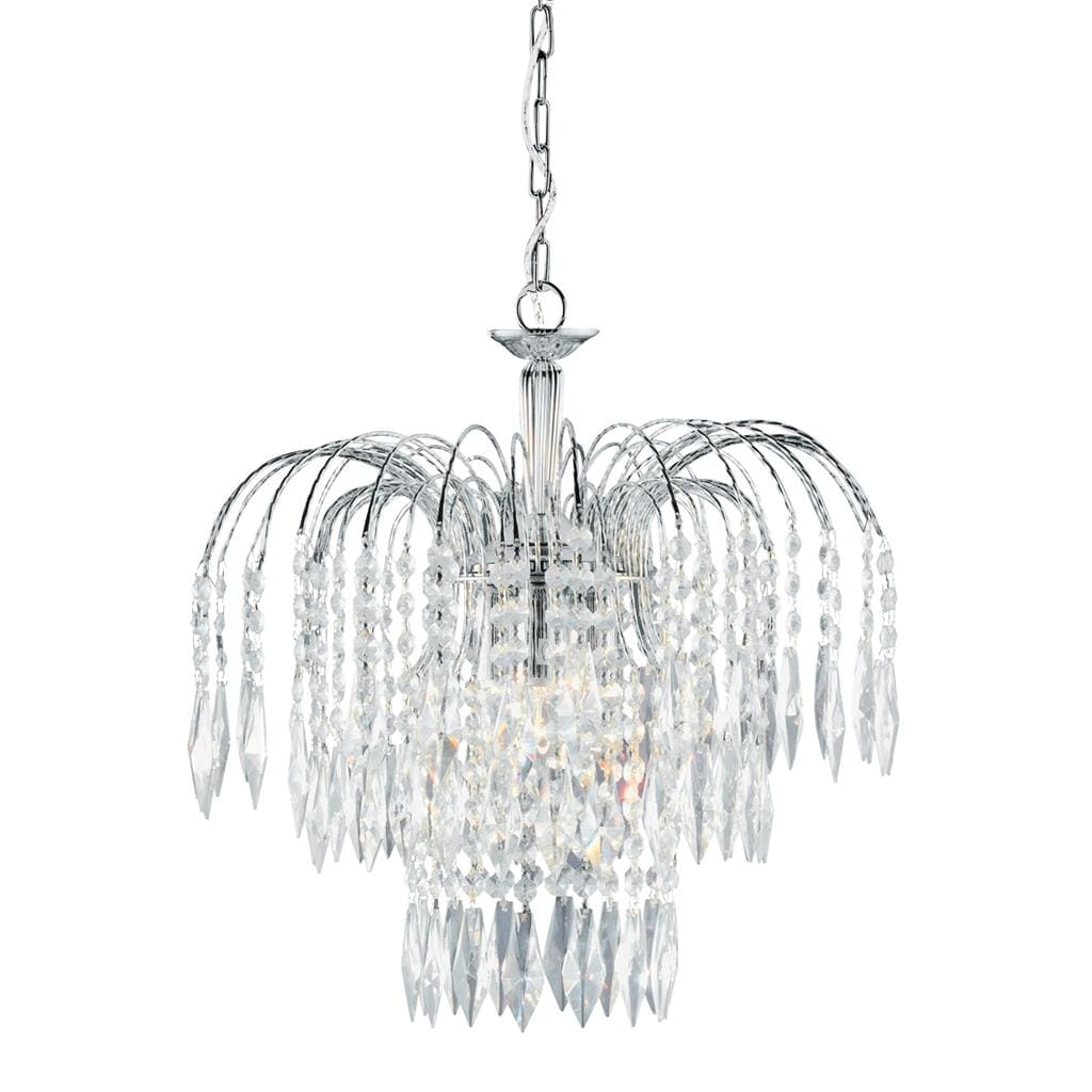 Searchlight Waterfall 3Lt Pendant - Chrome Metal & Crystal 4173-3