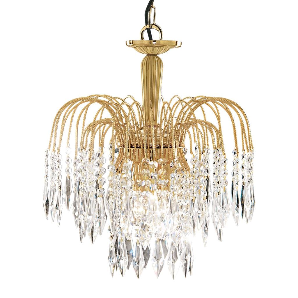 Searchlight Waterfall 3Lt Pendant - Gold Metal & Crystal 5173-3