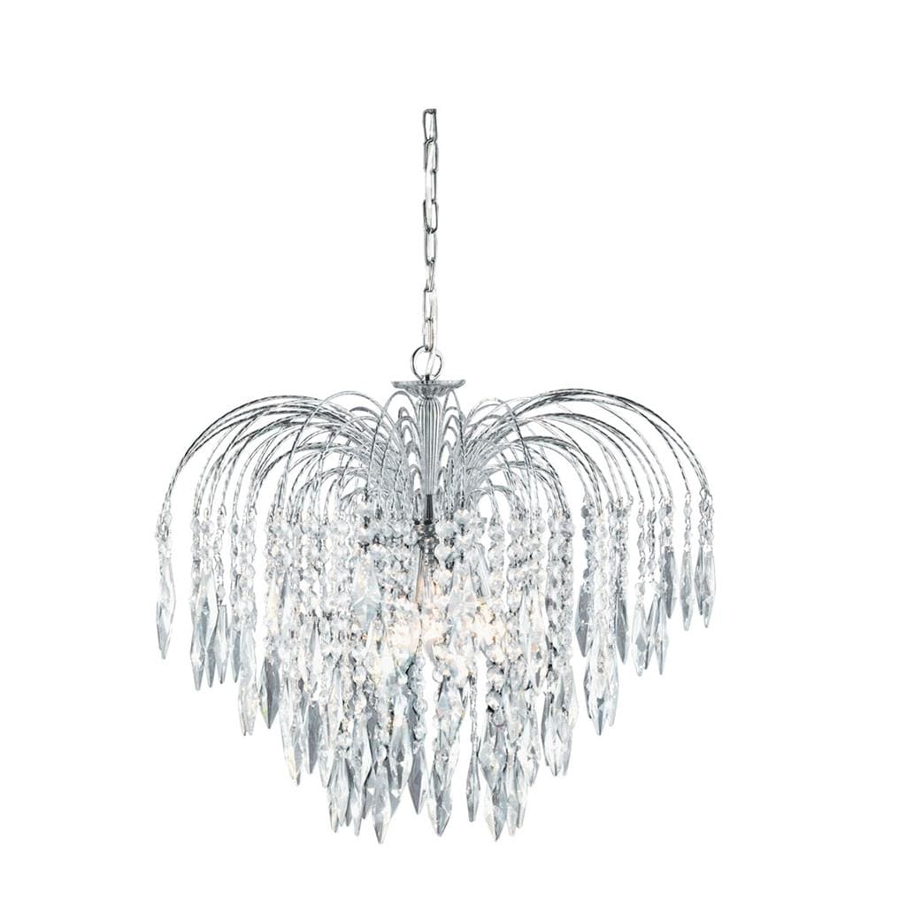 Searchlight Waterfall 5Lt Pendant  - Chrome Metal & Crystal 4175-5