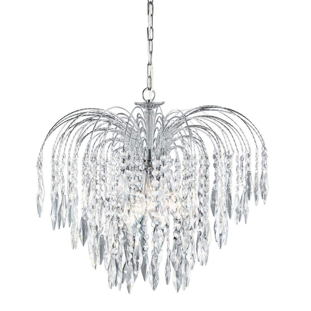 Searchlight Waterfall 5Lt Pendant  - Chrome Metal & Crystal 4175-5