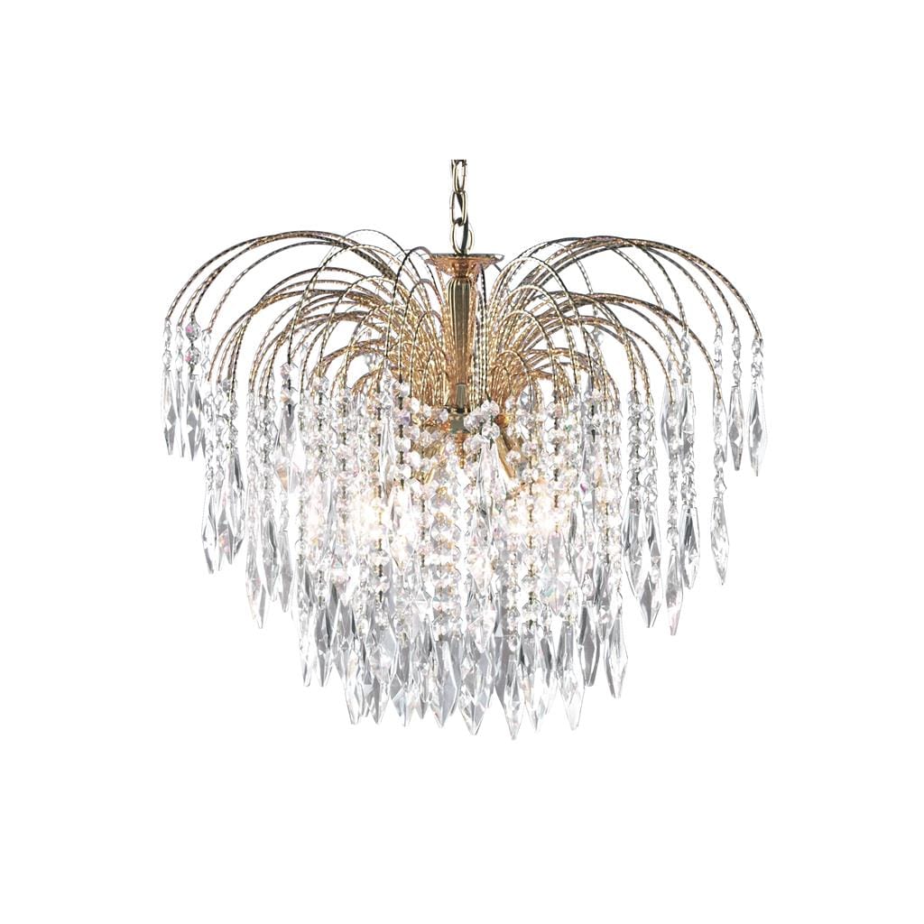 Searchlight Waterfall 5Lt Pendant - Gold Metal & Crystal 5175-5