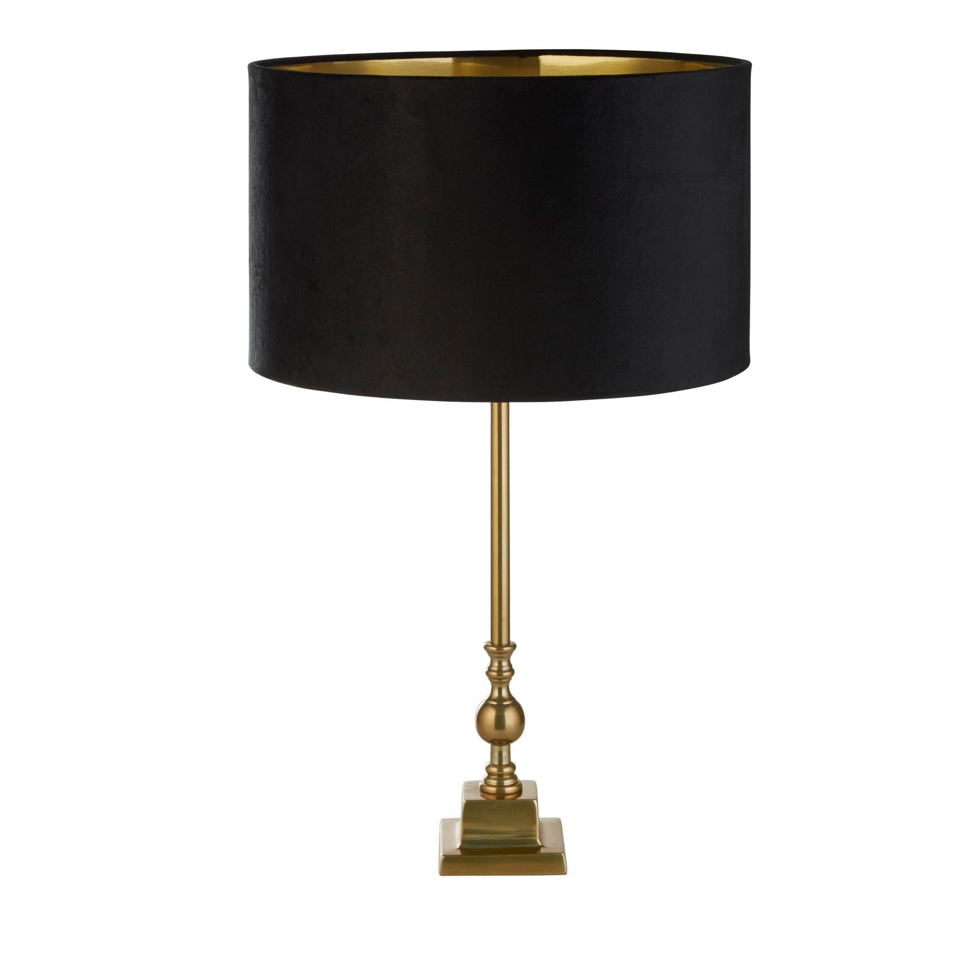 Searchlight Whitby Table Lamp - Antique Brass Metal & Black Velvet Shade 81214BK