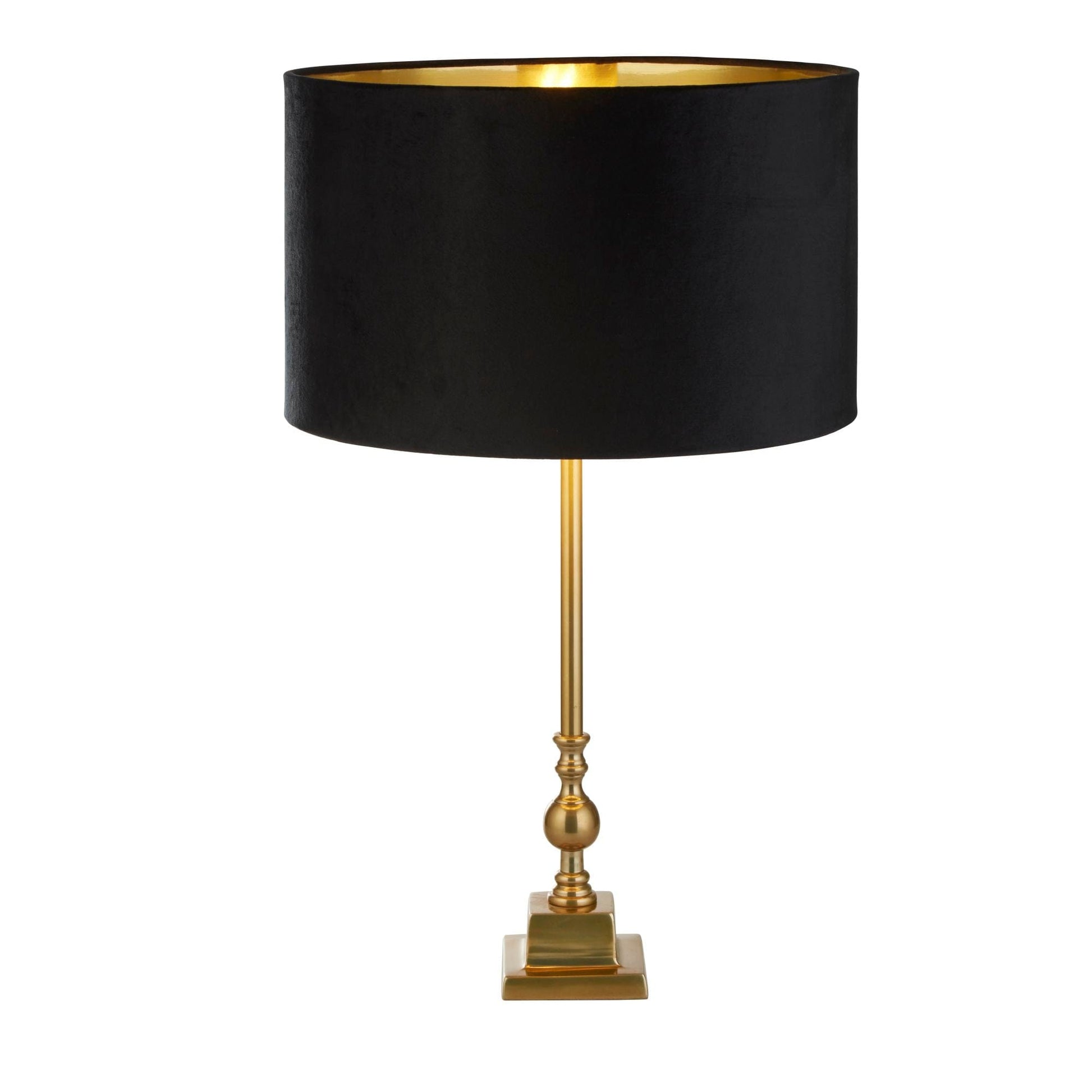 Searchlight Whitby Table Lamp - Antique Brass Metal & Black Velvet Shade 81214BK