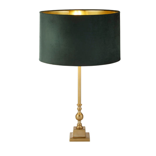 Searchlight Whitby Table Lamp - Antique Brass Metal & Green Velvet Shade 81214GR