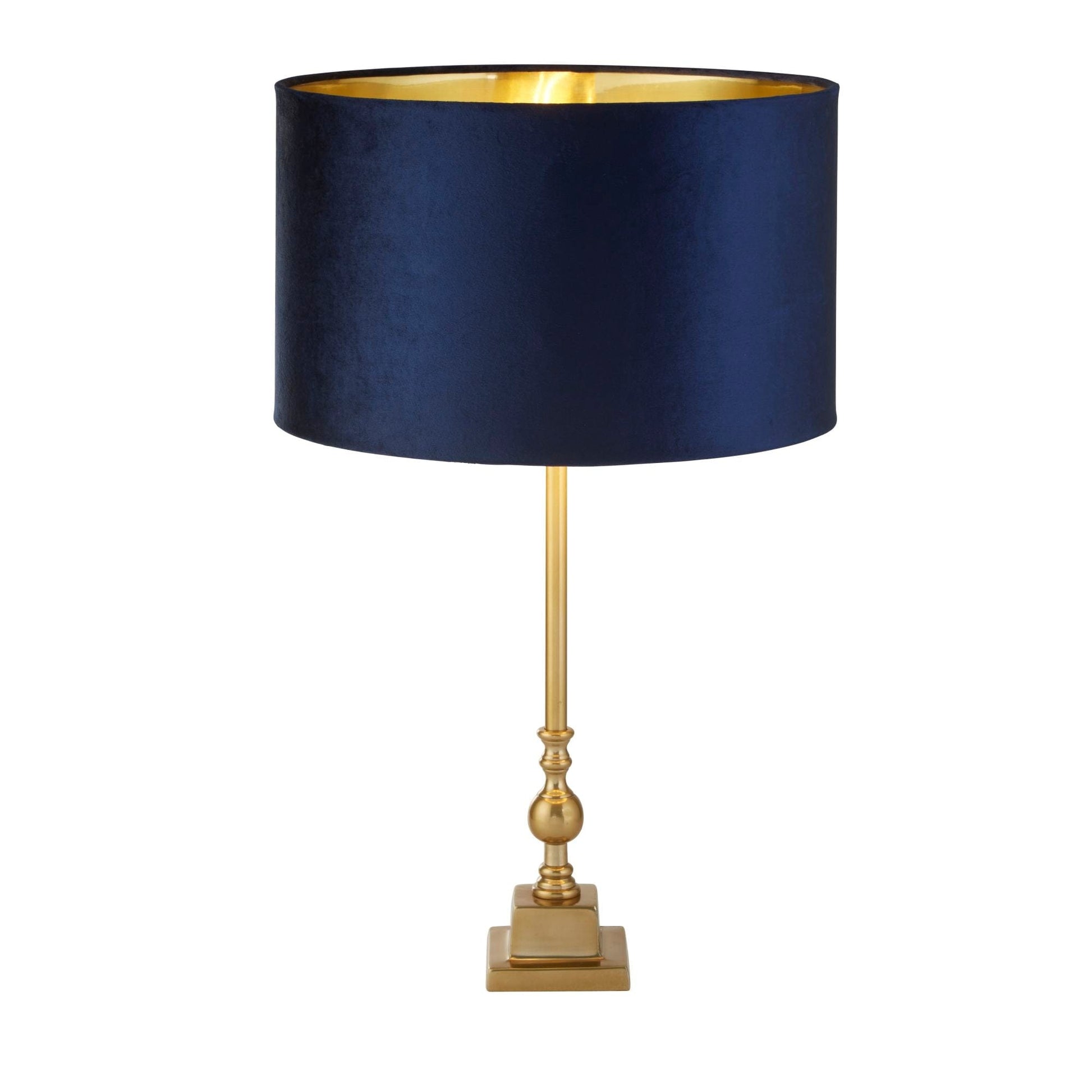 Searchlight Whitby Table Lamp - Antique Brass Metal & Navy Velvet Shade 81214AZ