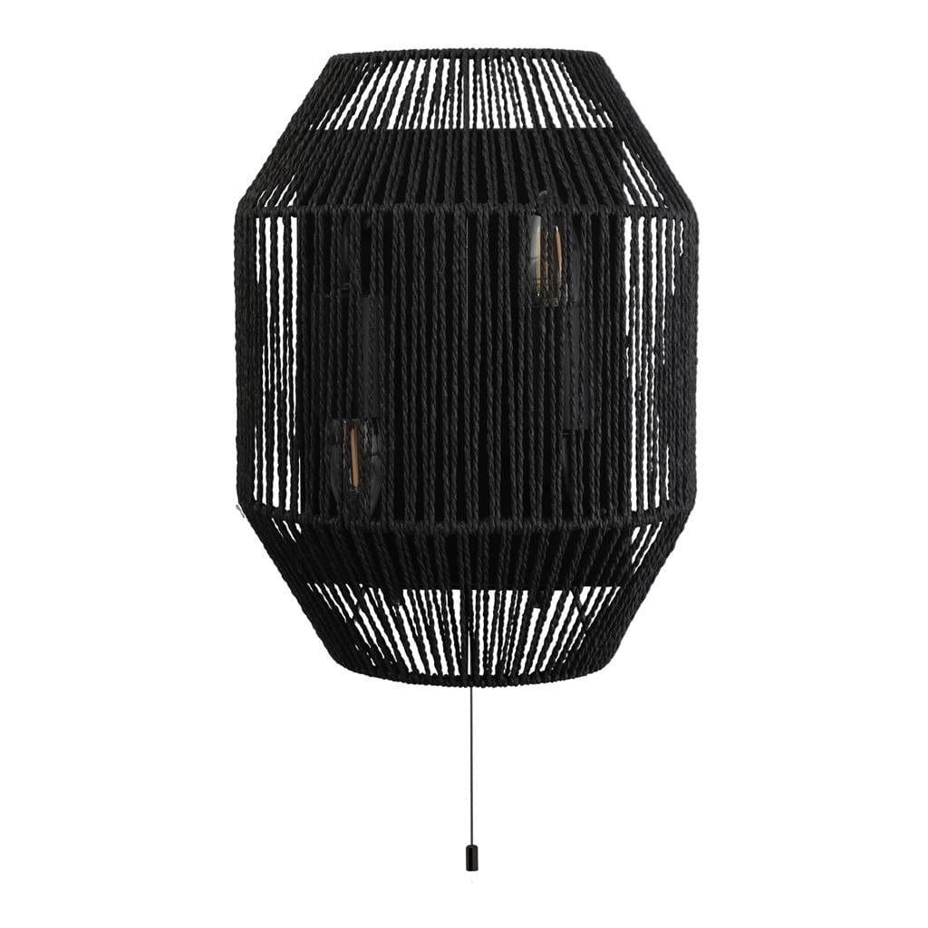 Searchlight Wicker 2Lt Wall Light - Matt Black Metal & Black Rope Shade 11201-2BK