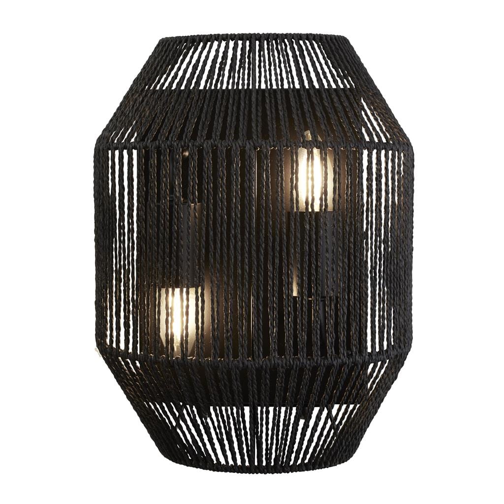 Searchlight Wicker 2Lt Wall Light - Matt Black Metal & Black Rope Shade 11201-2BK