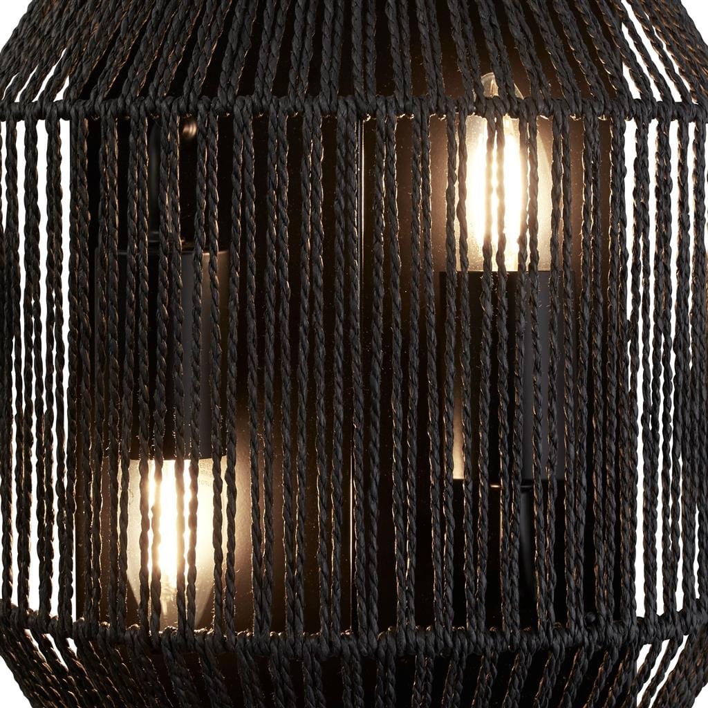 Searchlight Wicker 2Lt Wall Light - Matt Black Metal & Black Rope Shade 11201-2BK