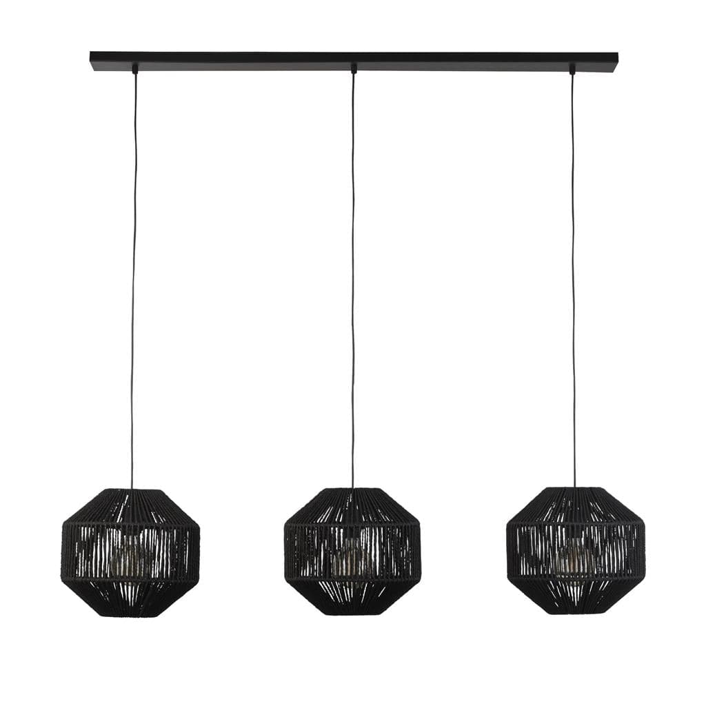 Searchlight Wicker 3Lt Bar Pendant - Matt Black Metal & Black Rope Shade 11201-3BK