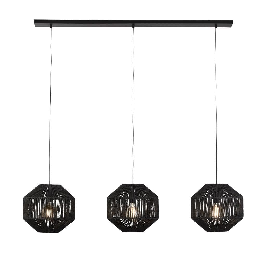 Searchlight Wicker 3Lt Bar Pendant - Matt Black Metal & Black Rope Shade 11201-3BK
