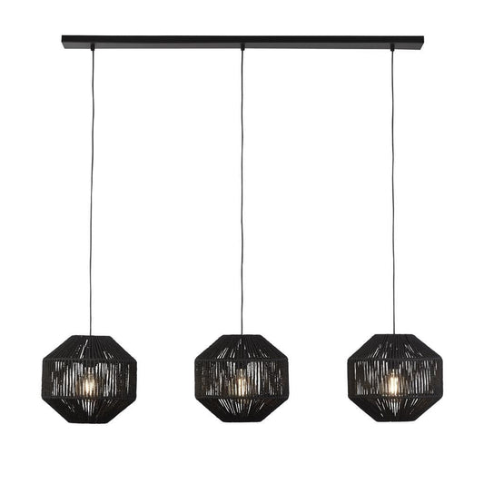 Searchlight Wicker 3Lt Bar Pendant - Matt Black Metal & Black Rope Shade 11201-3BK