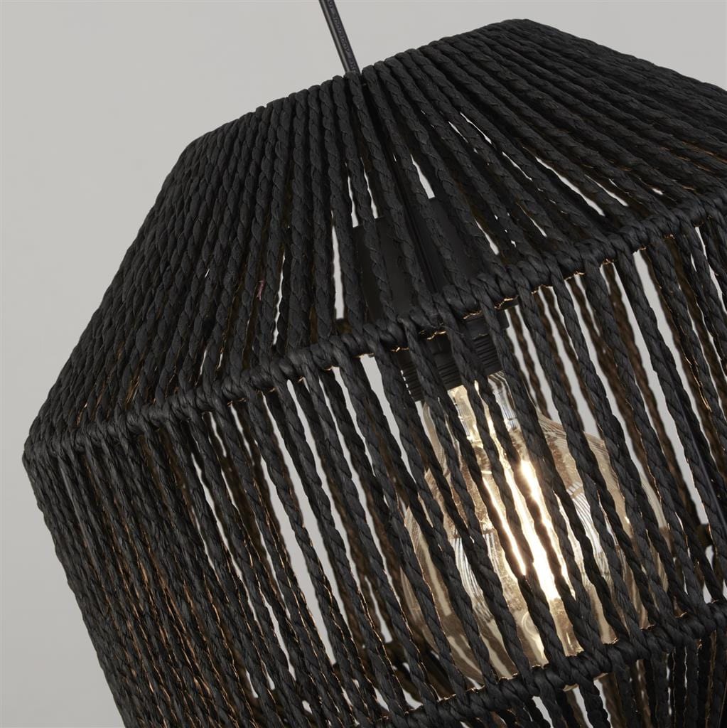 Searchlight Wicker 3Lt Bar Pendant - Matt Black Metal & Black Rope Shade 11201-3BK