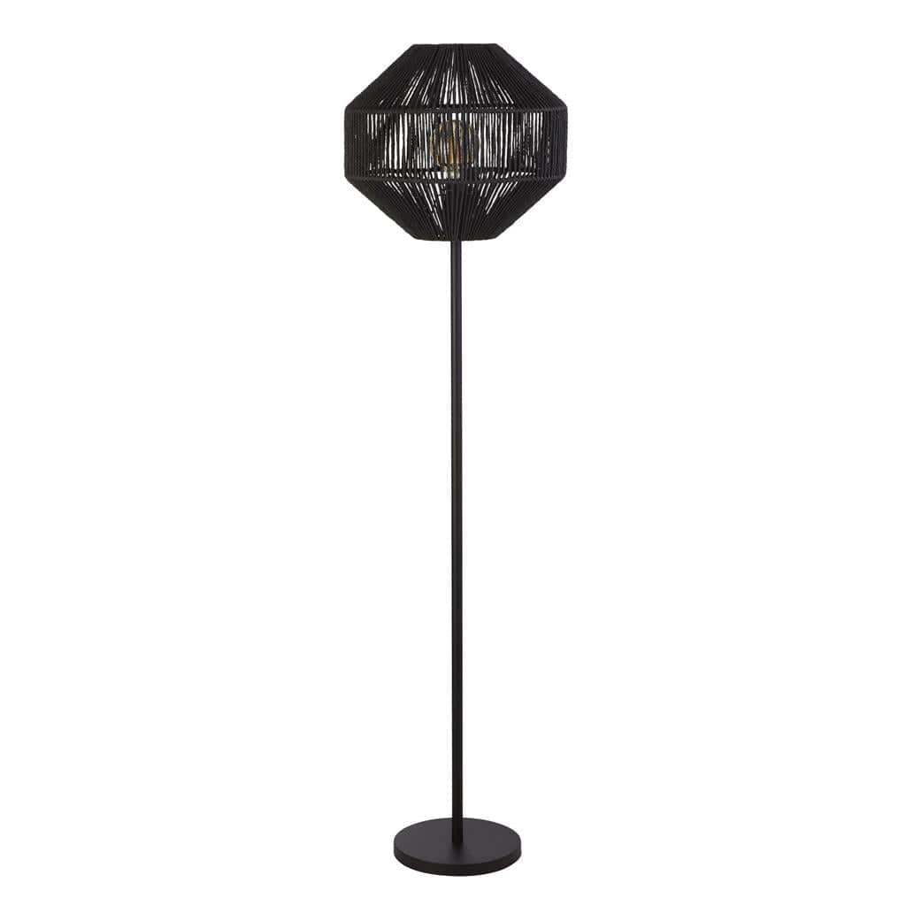 Searchlight Wicker Floor Lamp - Matt Black Metal & Black Rope Shade 11202-1BK