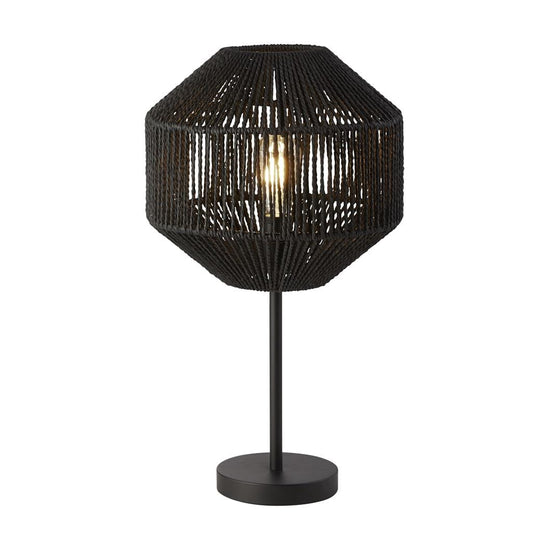 Searchlight Wicker Table Lamp  - Matt Black Metal & Black Rope Shade 11201-1BK