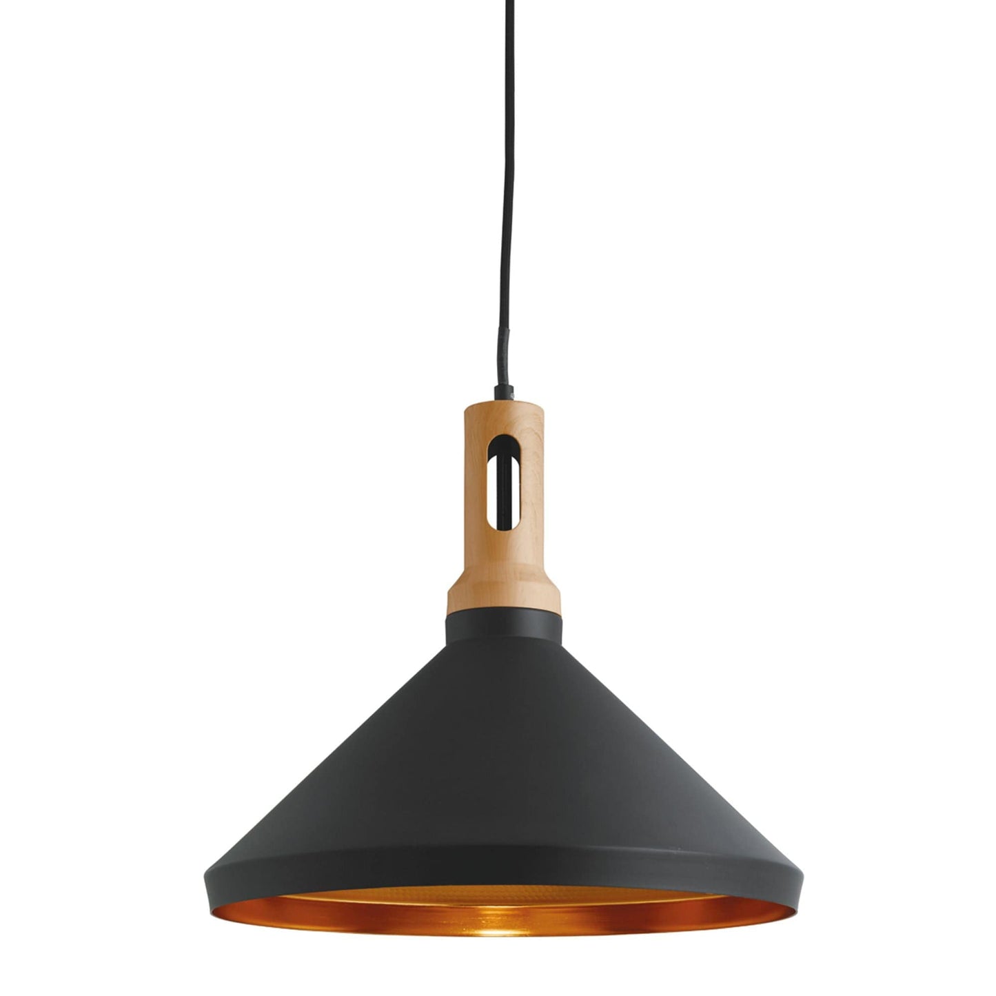 Searchlight Wong Pendant - 
Black with Wood Effect Cap 7051BK