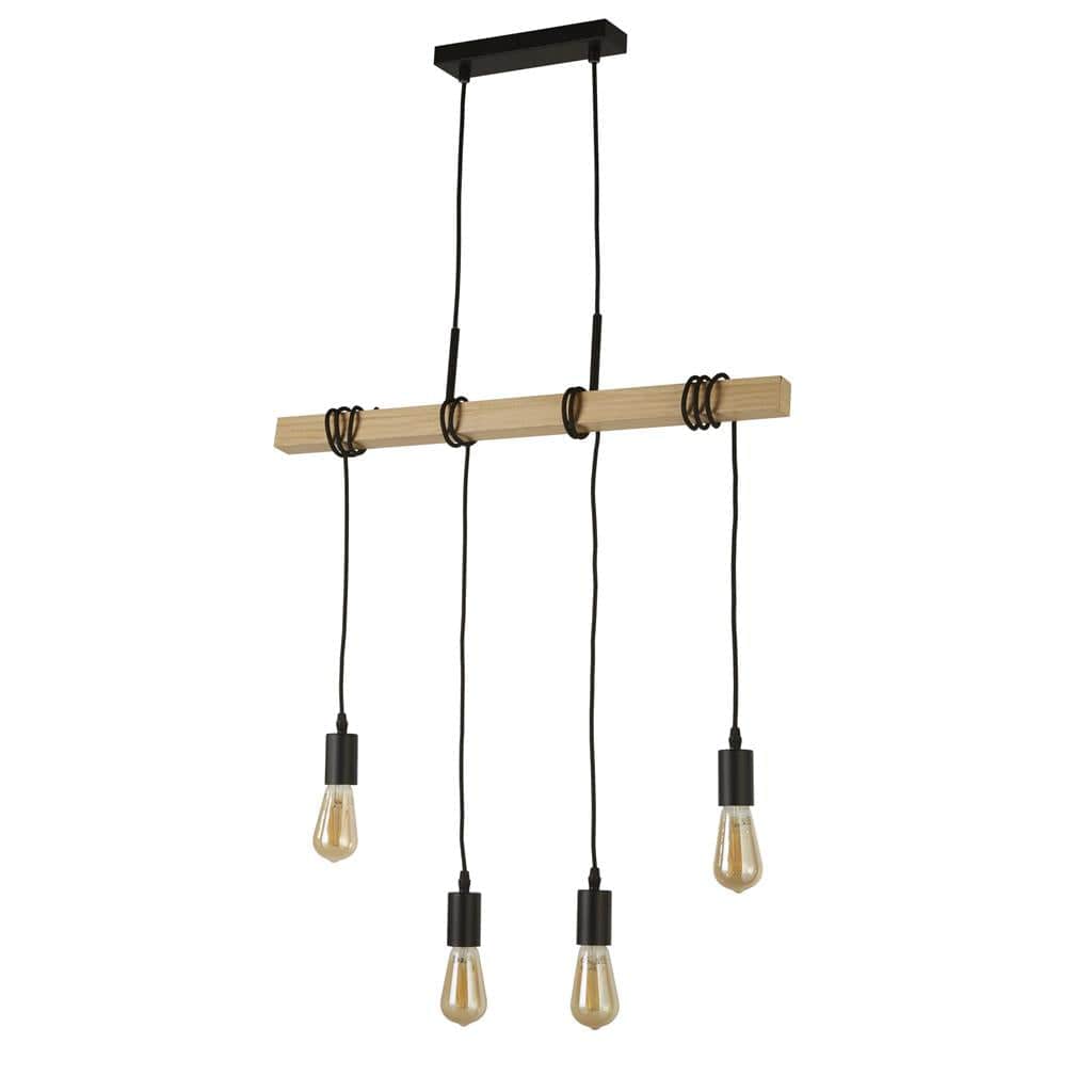 Searchlight Woody  4Lt Bar Pendant - Natural Wood & Black Metal 95041-4BR