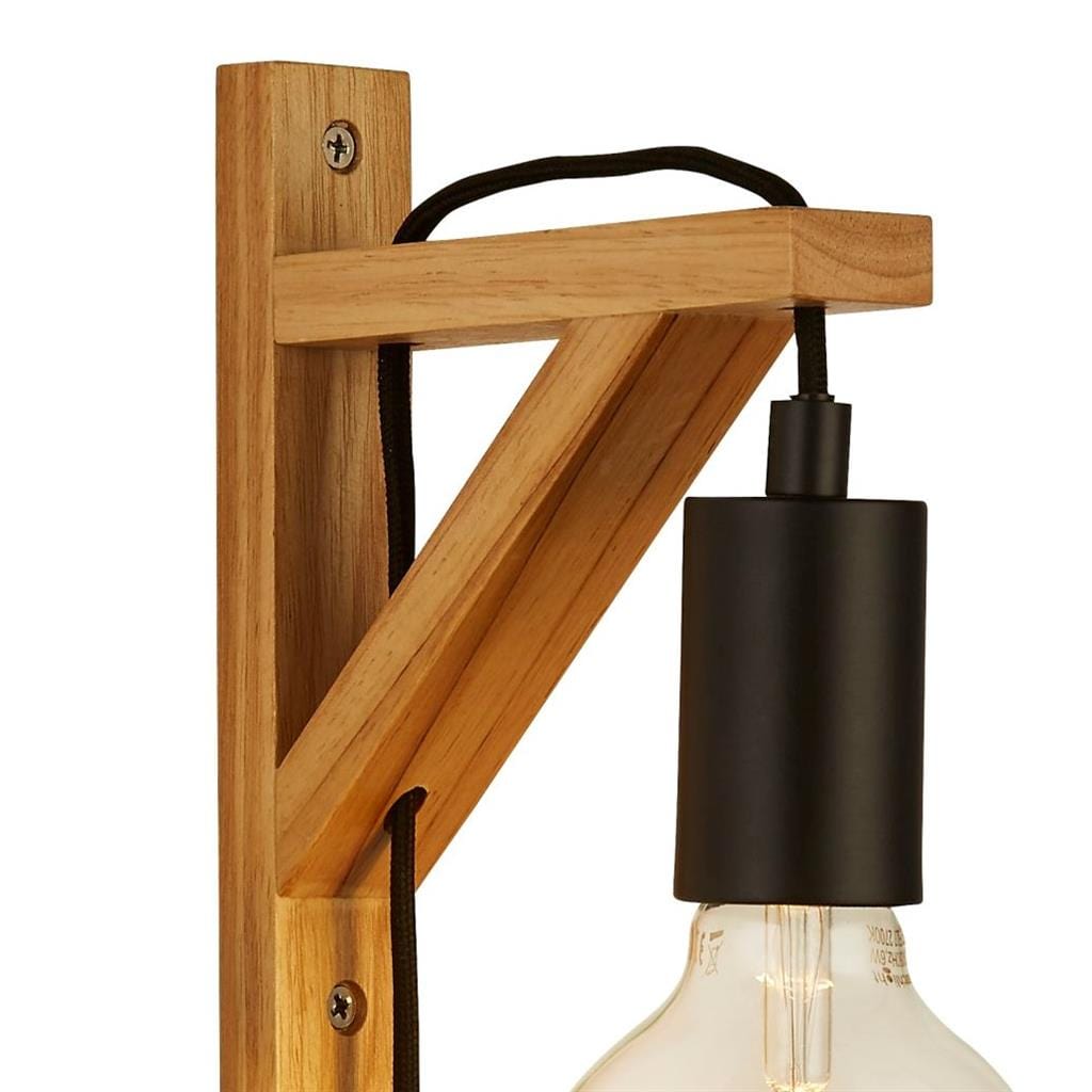 Searchlight Woody  Plug In Wall Light  - Natural Wood & Black Metal 95042BR