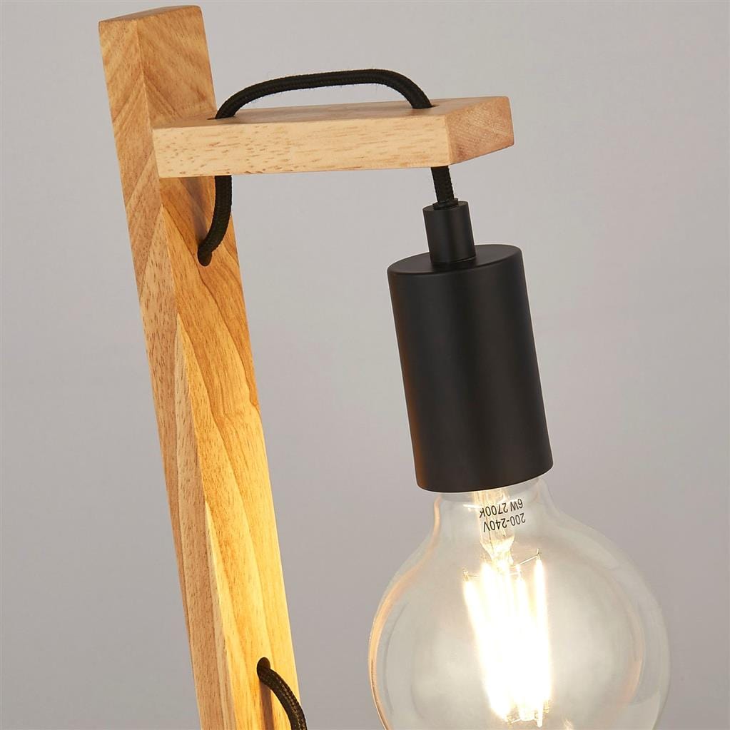 Searchlight Woody  Table Lamp  - Natural Wood & Black Metal 95041-1BR