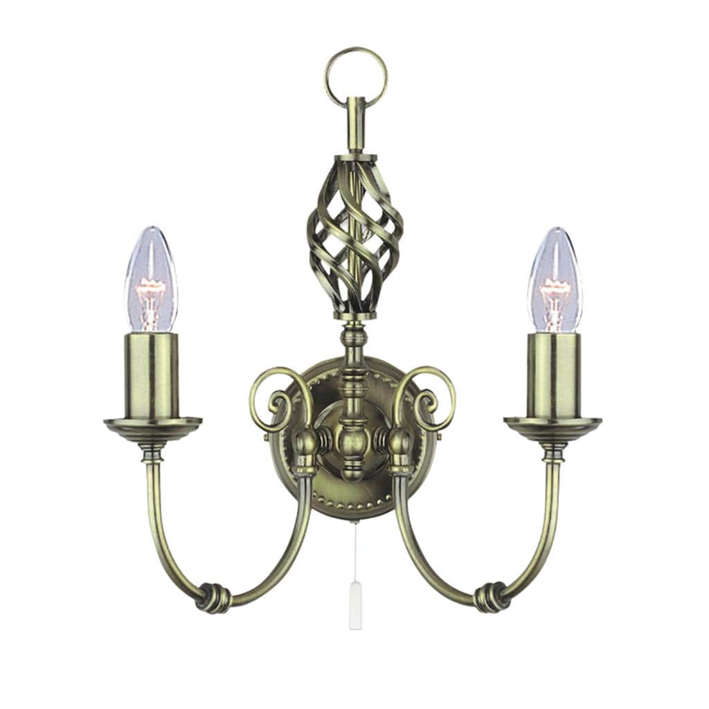 Searchlight Zanzibar 2Lt Wall Light - Antique Brass Metal 8392-2