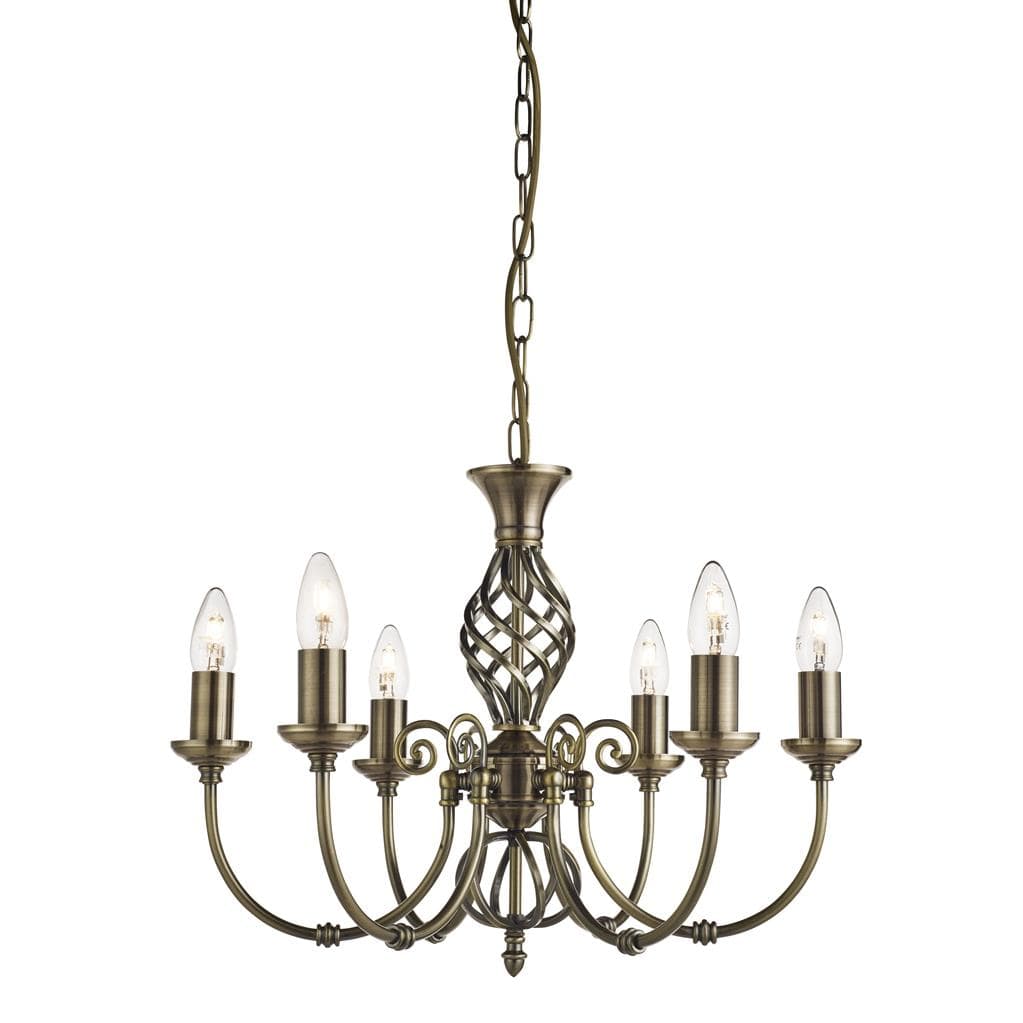 Searchlight Zanzibar 6Lt Pendant - Antique Brass Metal 8396-6