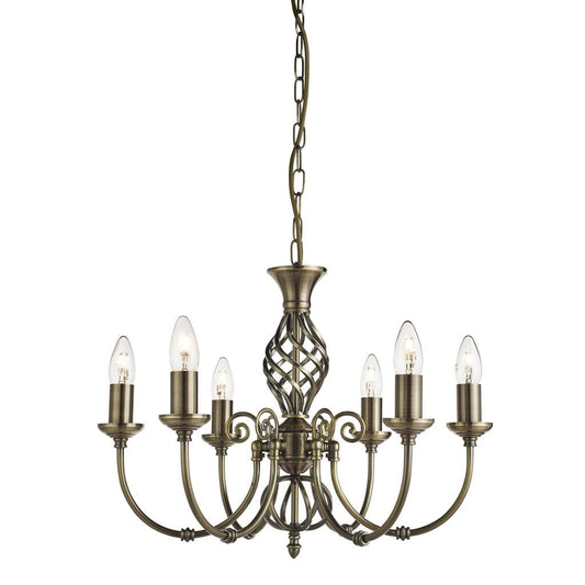 Searchlight Zanzibar 6Lt Pendant - Antique Brass Metal 8396-6